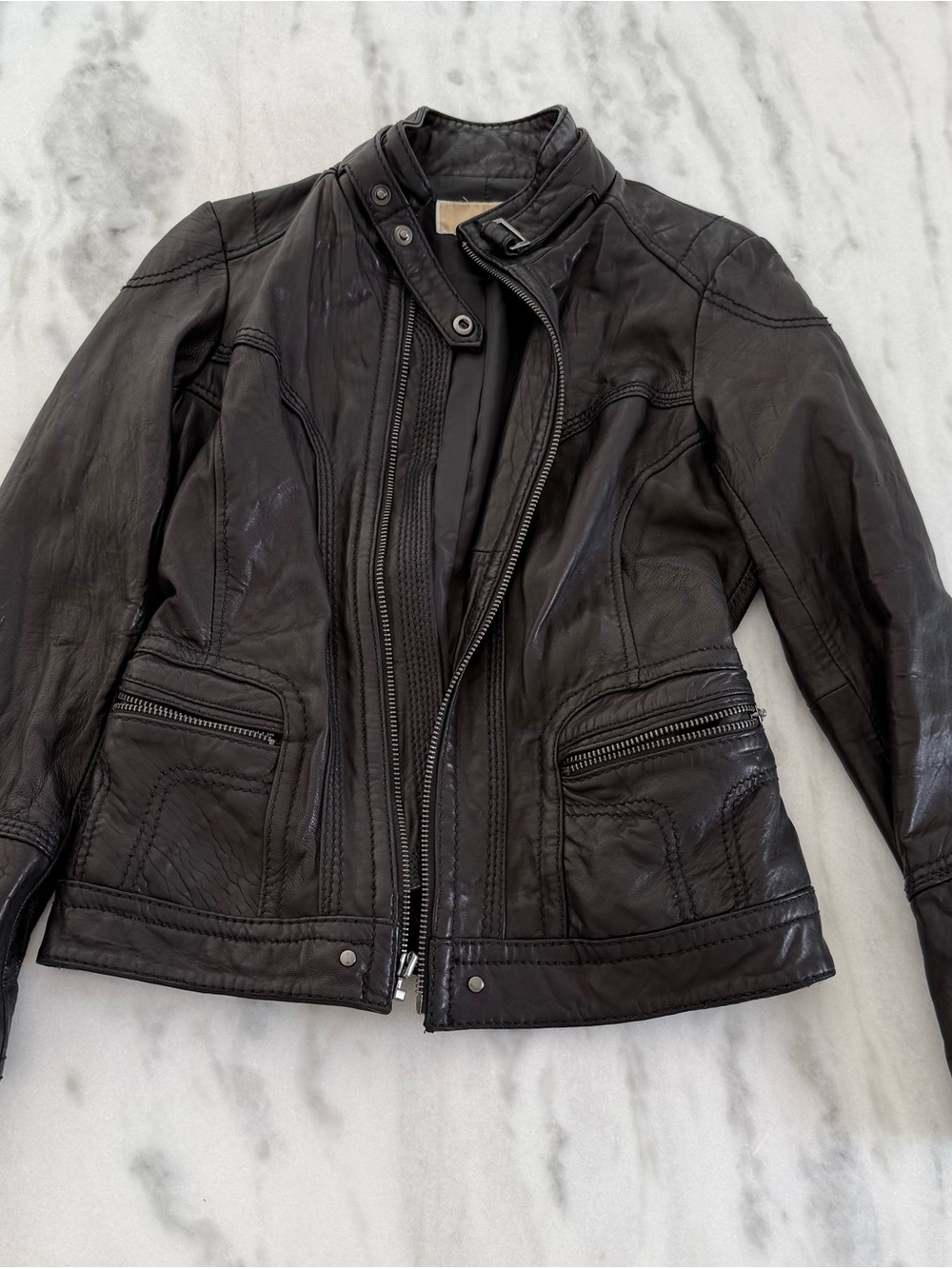 MICHAEL Michael Kors Black Leather Biker Jacket
